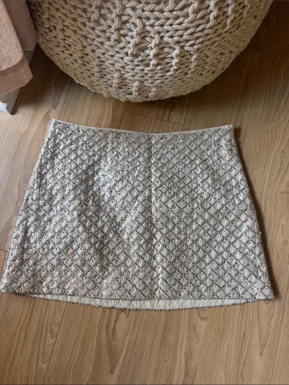 Divided Beaded Ivory Mini Skirt